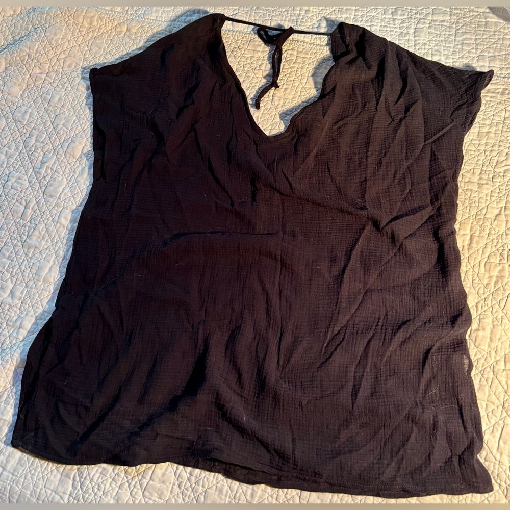 ⛱️Kona Sol Gauzey Swimsuit Cover Up Back Tie Oversized Black Size Medium NWT⛱️